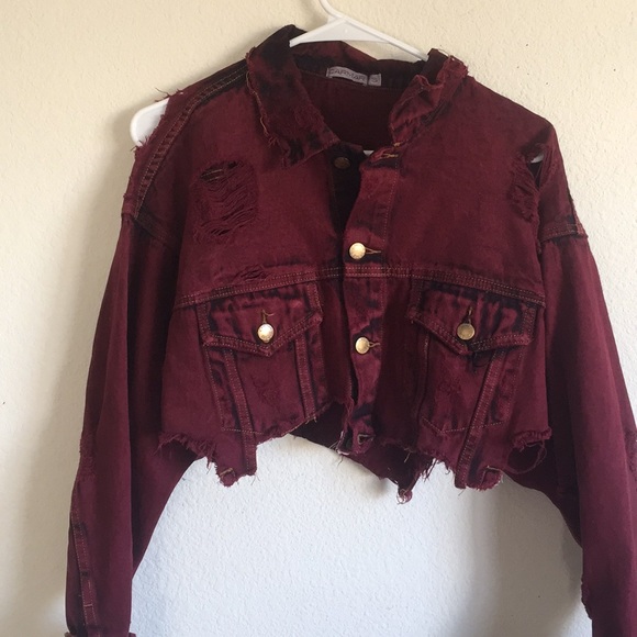 LF Burgundy mineral wash oversized denim jacket - Picture 2 of 2